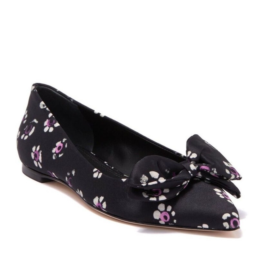 Tory Burch Rosalind Satin Ballet Flat In Black Stamped Floral Size 8